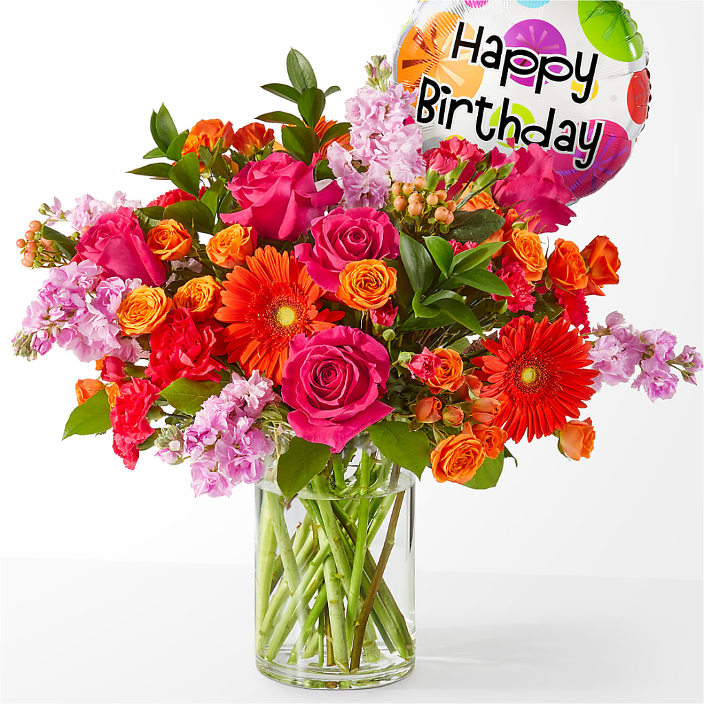 Fiesta Bouquet with Birthday Balloon – Floral Delights Etc, Daleville AL
