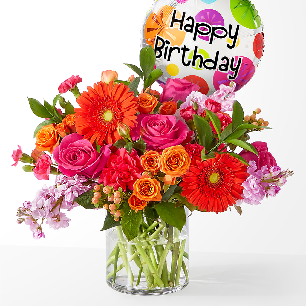 Fiesta Bouquet with Birthday Balloon – Floral Delights Etc, Daleville AL