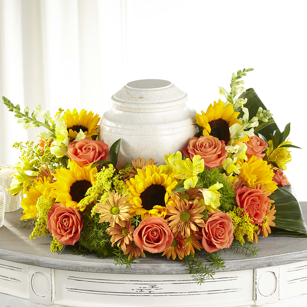 Faithful Sunflower Cremation Adornment – Floral Delights Etc, Daleville AL