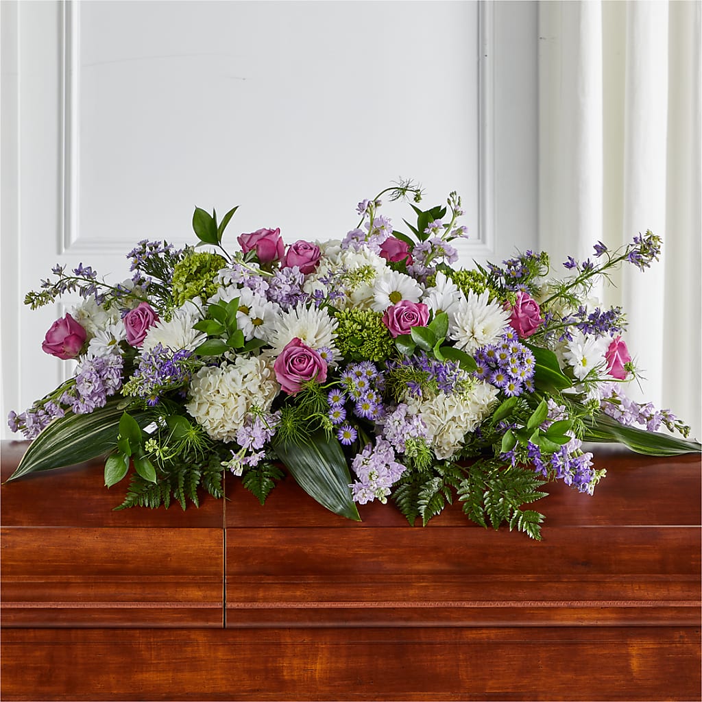 Meadows of Serenity Casket Spray – Floral Delights Etc, Daleville AL