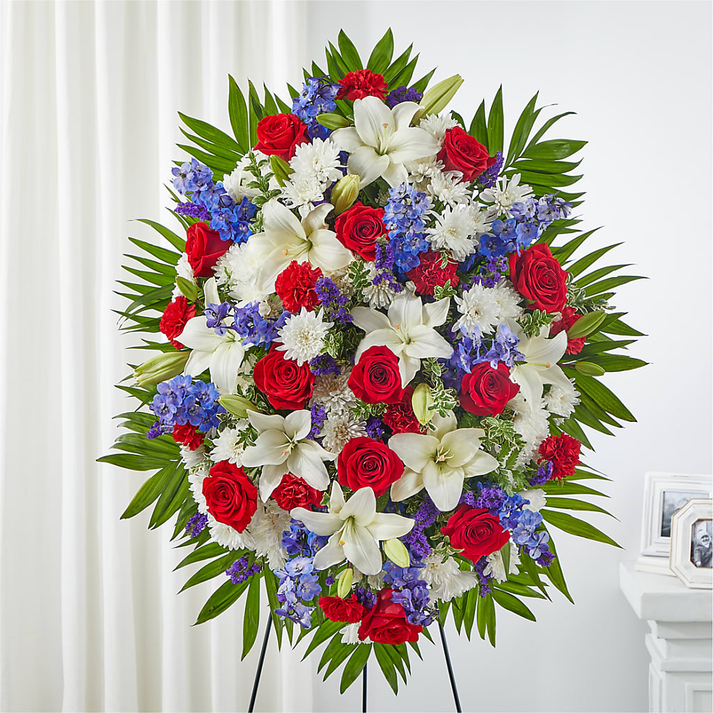 Cherished Service Standing Spray – Floral Delights Etc, Daleville AL